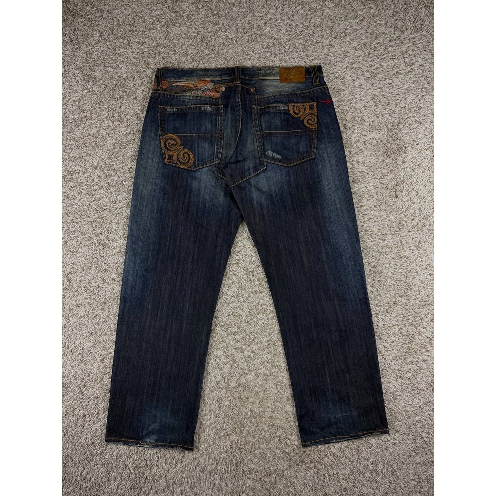 Azzure Love Life Denim Y2K Baggy Jeans Size 40 Mens Dragon Embroidered Wide Leg